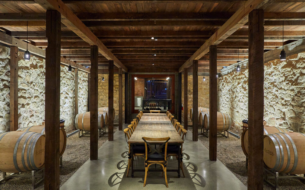 Barrel room with large table and chairs